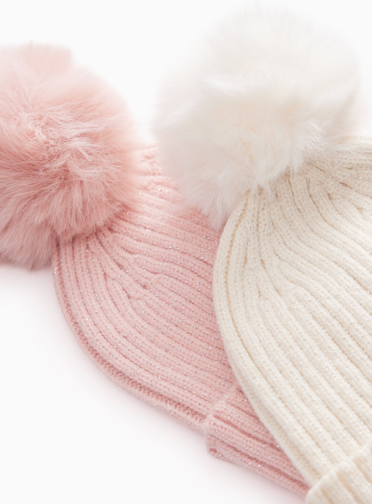 Pink and Cream Beanie 2 Pack 6-9 years - Image 2 thumbnail